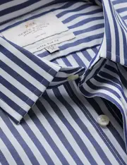 Hawes & Curtis Non-Iron Navy & White Bold Stripe Extra Slim Fit Shirt Size: 17" collar, 37" sleeve