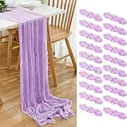 20 Pack Lavender Cheesecloth Table Runner 17x108 Inch Boho Wrinkled Sheer Gauze Cheese Cloth Table Runner Bulk Decor for Wedding, Bridal Shower, Birthday Party
