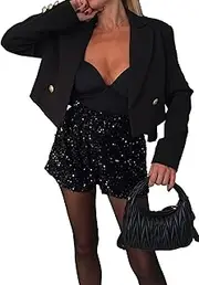 [Geulis] Womens High Waisted Sequin Shorts Sparkle Glitter Party Performance Rave Shorts