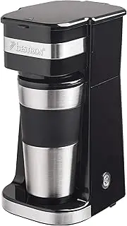 Bestron Coffee Machine with Insulated Cup, Camping Coffee Machine for Ground Filter Coffee, Small Coffee Machine for 2 Large Cups, 750 Watt, Colour: Black/Silver