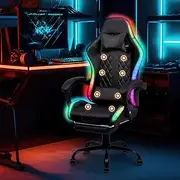 Ufurniture Gaming Office Chair RGB LED Lights,High Back Massagers Racing Recliner with Footrest,Ergonomic Executive Computer Chair with Lumbar Support,360°Swivel,10cm Height Adjustment Black