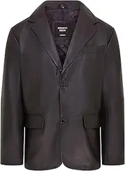 [Infinity Leather] Mens 2 Button Black Leather Blazer Soft Tailored Leather Jacket Coat