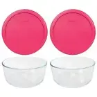 Pyrex 7203 7-Cup Glass Food Storage Bowl w/ 7402-PC Fuchsia Pink Lid (2-Pack)