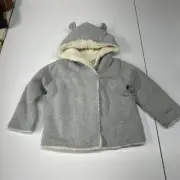 Baby Gap Gray Sherpa Lined Hooded Garter Cardigan Sweater Jacket NWT 18-24 Month