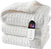 YDW Heated Blanket Electric Throw - 130x180cm Soft Rug Plush Fleece Waffle Heating Warming Rugs with Auto Shut Off for Couch Office Chair Lap Bed Adults Fuzzy Cozy Machine Washable Throws Size Beige