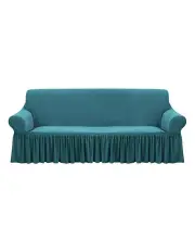 [SOGA] 3-Seater Sofa Cover with Ruffled Skirt Couch Protector in Blue