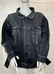 Edwin Jeans Alexa Irony Medium Black Denim Jacket Biker Cowgirl Grunge