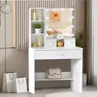 Vanity Desk, Makeup Vanity Table with Lighted Mirror & 3 Lighting Color, Make Up