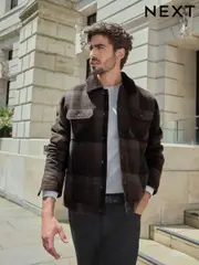 Brown Wool Rich Checked Borg Collared Jacket (581051) | $68