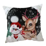 Adorable Christmas Reindeer and Snowman Cushion Cover