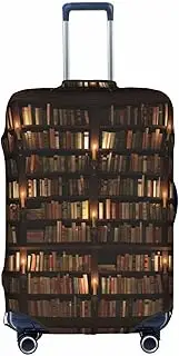 [pvinnk] Library Bookshelf Book Print Protective Luggage Cover Elastic Washable Suitcase Travel Gear Protector, White, Small