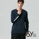 【SKY YARD】棉質素面拼接衛衣長袖大學T(藍色)