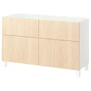 BESTÅ storage combination w doors/drawers, white/Fänrik/Stubbarp ash, 120x42x74 cm