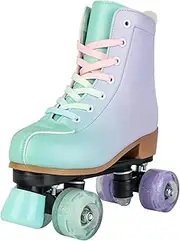 Roller Skates for Girls and Women Gradient Green Purple Roller Skates with Flash Wheels Ages 8-12 for Beginner Indoor Outdoor