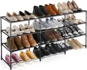 3 Tiers Shoe Rack 24 Weirs Long Metal Shoe Shelf for Closet Black 100Lbs New