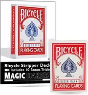 Magic Makers Bicycle Stripper Deck with 10 Bonus Tricks (Red) - Tapered Magic Trick Deck