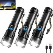 3Pack Rechargeable Flashlights High Lumens, 990000lm Super Bright Flashlight, 5M
