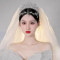 在飛比找Yahoo奇摩拍賣-7-11運費0元優惠優惠-【米顏】韓式水晶新娘皇冠發箍唯美疊加佩戴水鉆額飾白紗婚紗禮服