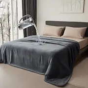 King Size Waterproof Blanket, Spill-Proof Flannel Bed Blanket, Double-Sided Leakproof Splash Blanket (90x108”, Dark Grey/Light Grey)