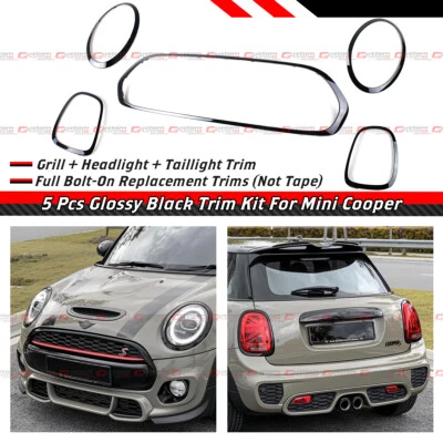 FOR 14-21 MINI COOPER F55/F56/F57 GLOSS BLACK GRILL + HEADLIGHT+ TAILLIGHT TRIM (for: Mini)