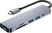 Mobestech Type C USB Hub 6 Port 6-in-1 Hub Adapter Portable Data Hub 4K Video Adapter Fast Charging for