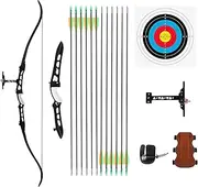 GENKI 22lbs Recurve Bow and Arrows with Armguard Fingerguard, 68 Inch Sports Archery Hunting Target Shooting Games Outdoor Exercise Equipment RH