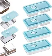 Stainless Steel Double Compartment Snack Containers, Grab and Go Snack Containers Reusable, Dishwash Stainless Steel Container with Lids, for Dips Takeout Travel and Outdoor Camping (4*Mix)