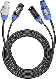 XMSJSIY PowerCon/XLR Power Audio Combo Link Cable 16AWG 3 Pin PowerCon AC Input to Output & 22 AWG XLR Male to Female Audio Combination Cable for Stage Light, Video and More - 1.5M/4.9FT