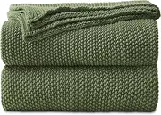 [Longhui bedding] Olive Green Cotton Cable Knit Throw Blanket for Couch Sofa Bed, Home Decorative Lightweight Knitted Blankets with Bonus Laundering Bag, 60“ x 80”, Machine Washable