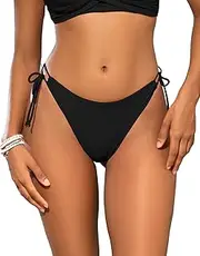 [SHEKINI] Women's Tie Side Bikini Bottom High Cut Brazilian Thong Ruched Back Bathing Suit Bottoms