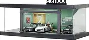 cxiiuui Display Case 1/64 Scale Diecast Parking Garage Model Car Show Case 5 Parking Spaces with Acrylic Cover LED Lights Green