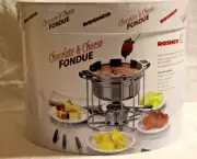 Roshco Chocolate & Cheese Fondue 12 pc Set Stainless Steel VinTage