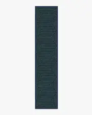 75' x 365' | Machine Washable Runner Rug | Kid & Pet Friendly | Indoor Rug | Jonathan Adler Labyrinth Navy & Teal Rug | Ruggable