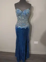 S14 KARISHMA 3715 SZ 6 TEAL $$518 BEADED SEQUIN FORMAL GOWN DRESS