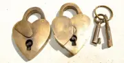 2 small PADLOCK Vintage stye antique HEART LOVE solid brass 2 keys heavy lock B