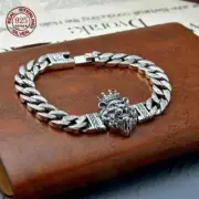 Men's S925 Sterling Silver Lion Head Cuban Link Chain Bracelet 10MM Fashion Gift