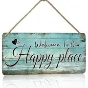 Welcome To Our Happy Place Sign Personalized Front Door Signs For Home Decor