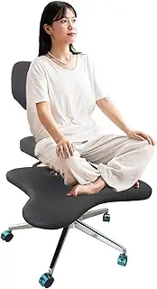ADHD Meditation Chair with Removable Back Support/Braked Casters, Home Office Desk Kneeling Chair for Improve Posture/Prevent Humpback, Versatile Criss Cross Legged Chair(Black)