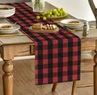 Table Runner 13x72in Polyester Red and Black Buffalo Check