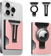 BESSIO Magnetic Phone Wallet Compatible with Apple MagSafe - Metal Card Holder with AirTag Holder, RFID Blocking & Money Clip Mag Safe Wallet for iPhone 16 15 14 13 12 Pro Max/Pro/Plus/Mini, Pink