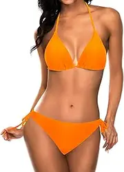 [Tempt Me] Women Two Piece Halter Padded Top Tie Side Bottom Triangle Bikini Bathing Suit