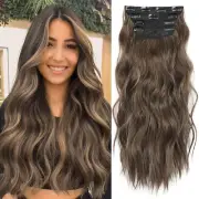 Extensiones De Cabello Sintetico 20 Pulgadas Marron Oscuro Marron Medio Mezclado