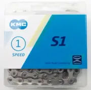 KMC S1 Bike Chain Single Speed 112-Links 1/2"x1/8" - All Silver (Chrome)