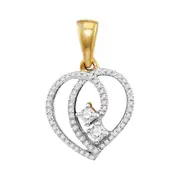 10k Yellow Gold Round Diamond 2-Stone Hearts Together Heart Pendant 1/6 Cttw