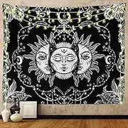 Ftuency Sun and Moon Tapestry, Black and White Tapestries Mystic Burning Sun with Star Wall Hanging decor for Bedroom (59" W x 51" L)
