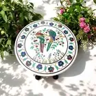 Elegance White Marble Coffee Table Marquetry Inlay Bird Design Handmade Art Deco