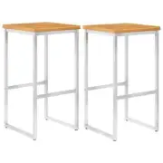NNEVL Bar Stools 2 pcs Solid Acacia Wood and Stainless Steel