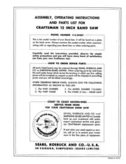 1960s Craftsman 113.24261 12-inch Two Wheel Band Saw Instructions FREE SHIPPING