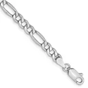 14K White Gold 7 Inch 4.4mm Semi-Solid Figaro With Lobster Clasp Bracelet