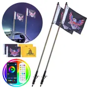 2 PCS 3 FT Whip Light, APP & RF Remote Control Led Whip Light, Waterproof RGB Chasing Lighted Whips with 4 Flags, for UTVs, ATVs, Motorcycles, RZR, Can-am, Trucks, Off-road,